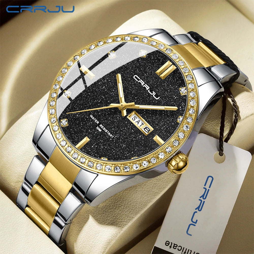 Moissanite Diamond Golden Dial Watches with Luminous Relogio Masculino