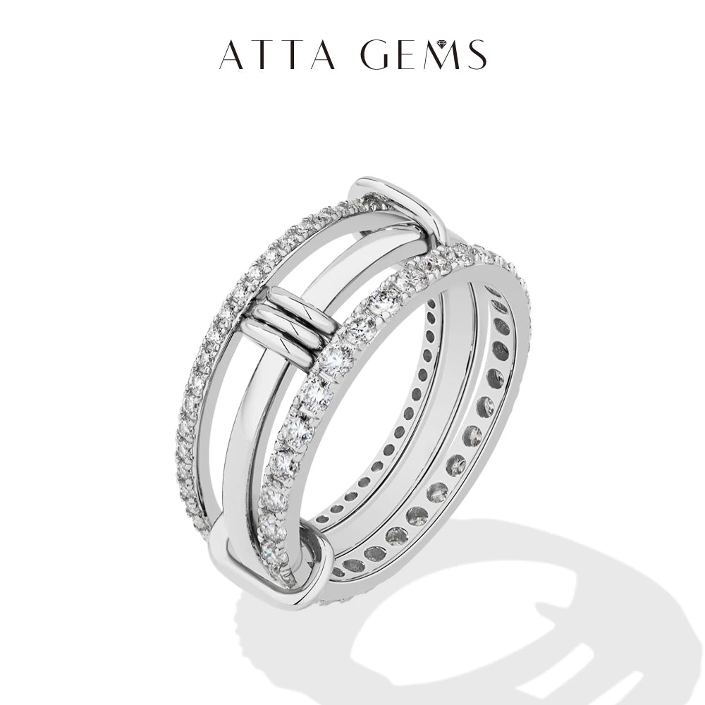 Three Layer Moissanite Ring 925 Sterling Silver Stacked Rings