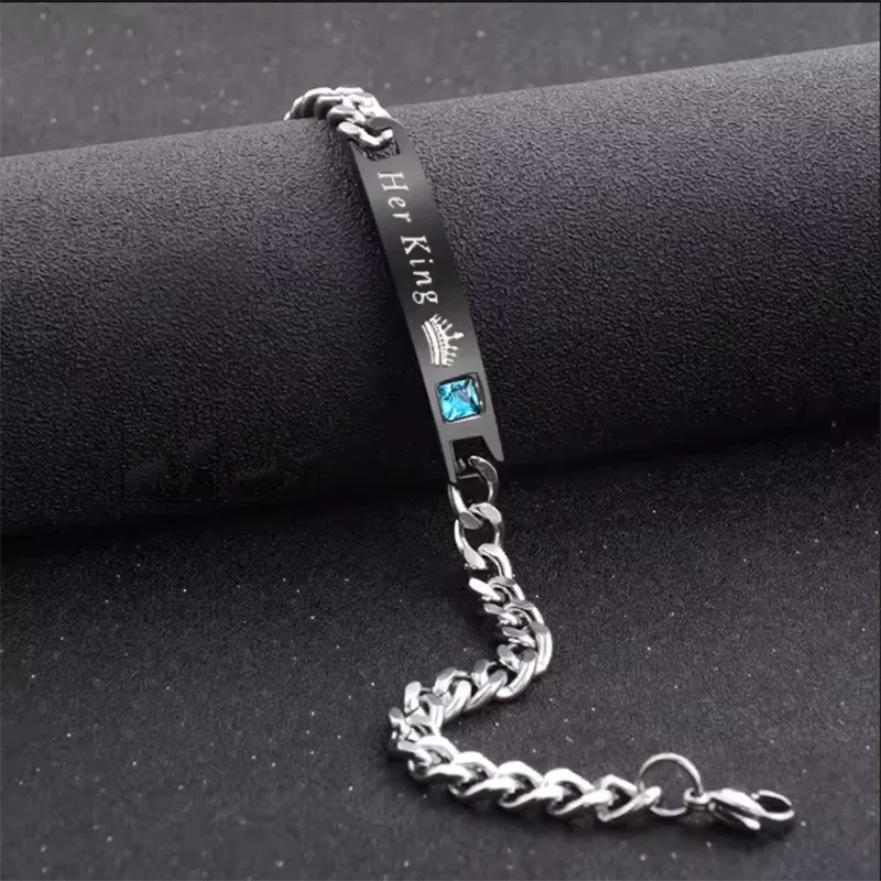 2 Style His Queen Her King Black Rose Gold Color Women's Male Chain Crystal Couple Bracelet for Men Femmo on Hands Jewelry