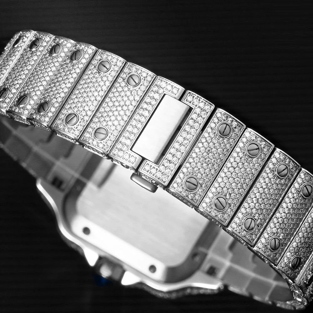 Gold VVS Moissanite Watch High-End Square Design Diamond Iced out Wristwatch