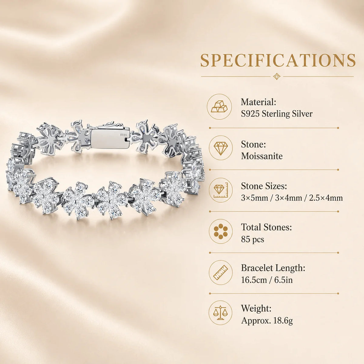 Full Moissanite Clover Bracelet S925 Sterling Silver Marquise Cut Floral Tennis Bracelet D Color VVS1 GRA Certified
