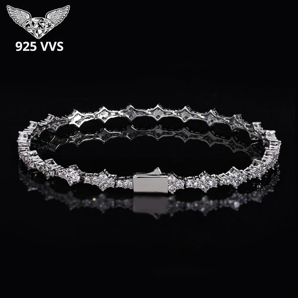 925 VVS Moissanite Star Chain Bracelet Tennis Cross Bracelet Sterling Silver with GRA 7/8inch