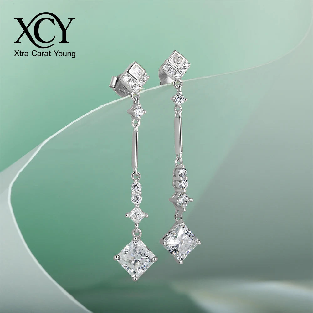 40mm D Color Moissanite Diamond DropS925 Silver Long Dangling Earrings
