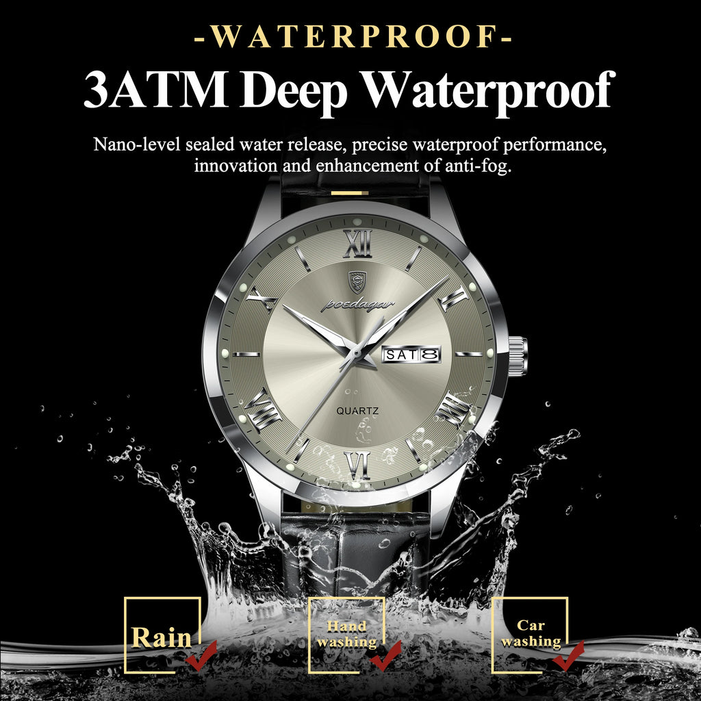 Luxury Watch Military Leather Men Quartz Waterproof Reloj+Box