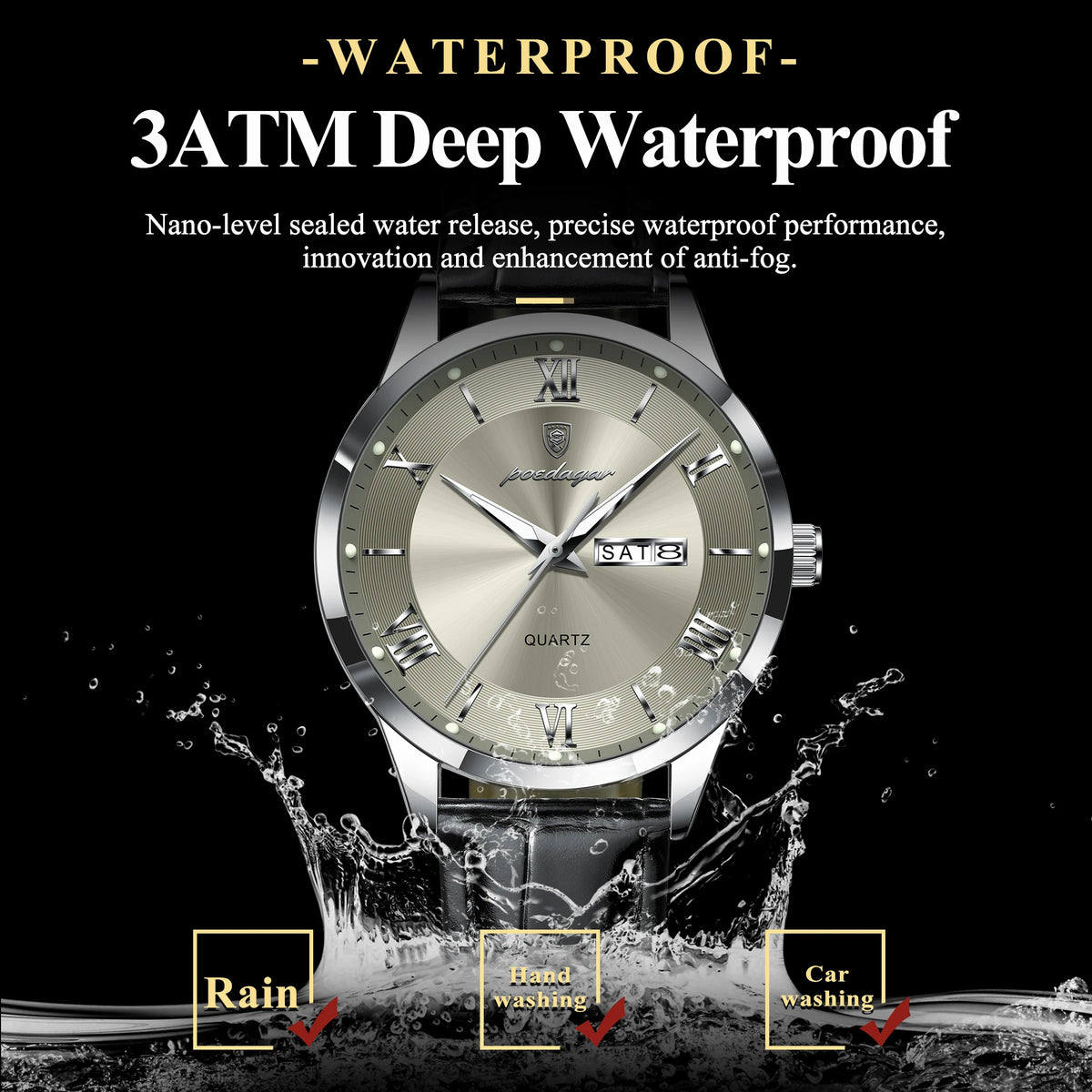 Luxury Watch Military Leather Men Quartz Waterproof Reloj+Box