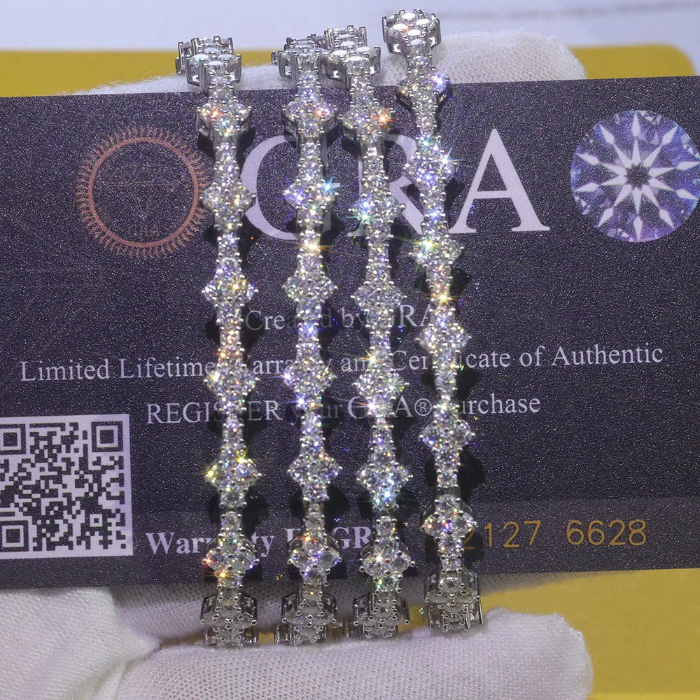 925 VVS Moissanite Star Chain Bracelet Tennis Cross Bracelet Sterling Silver with GRA 7/8inch