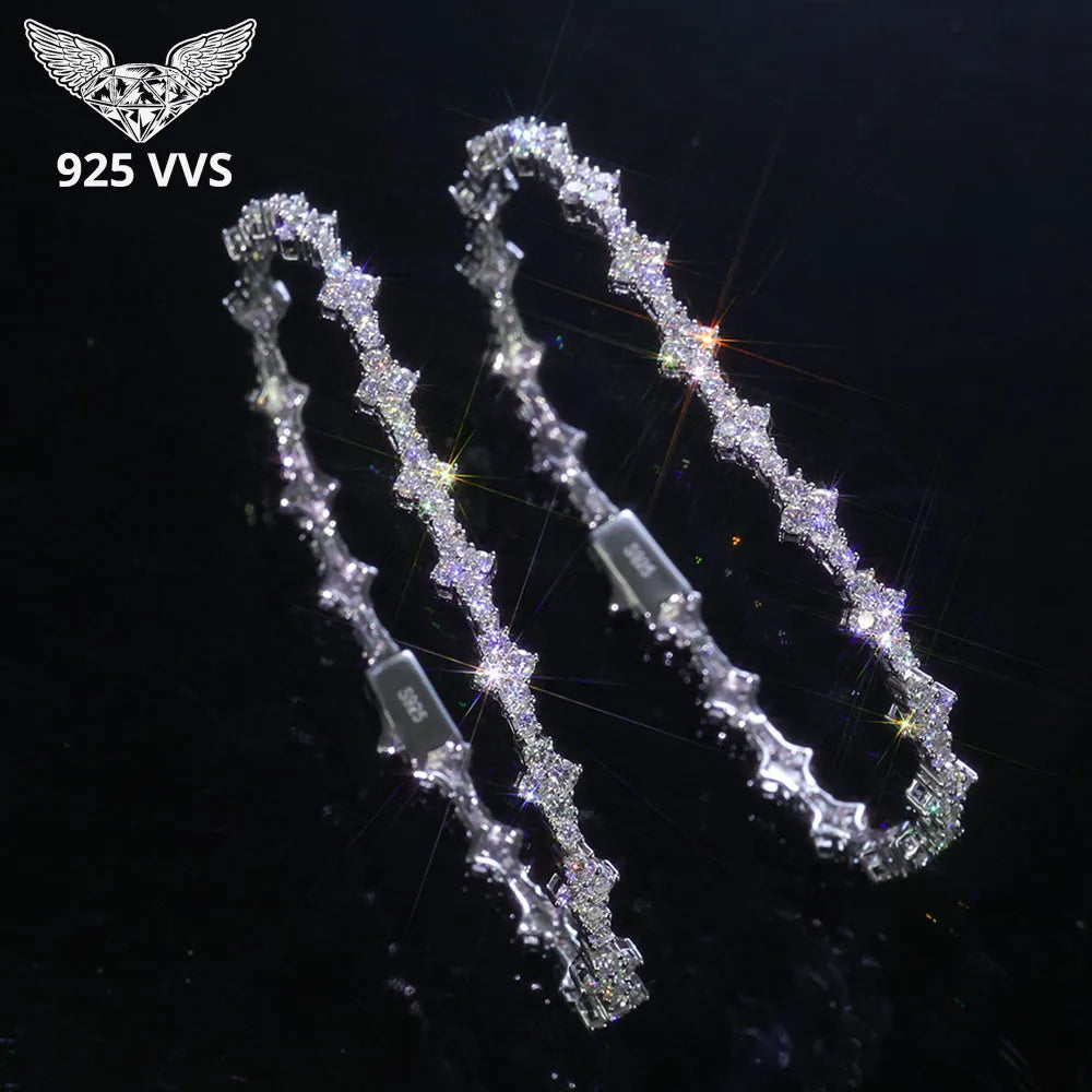 925 VVS Moissanite Star Chain Bracelet Tennis Cross Bracelet Sterling Silver with GRA 7/8inch