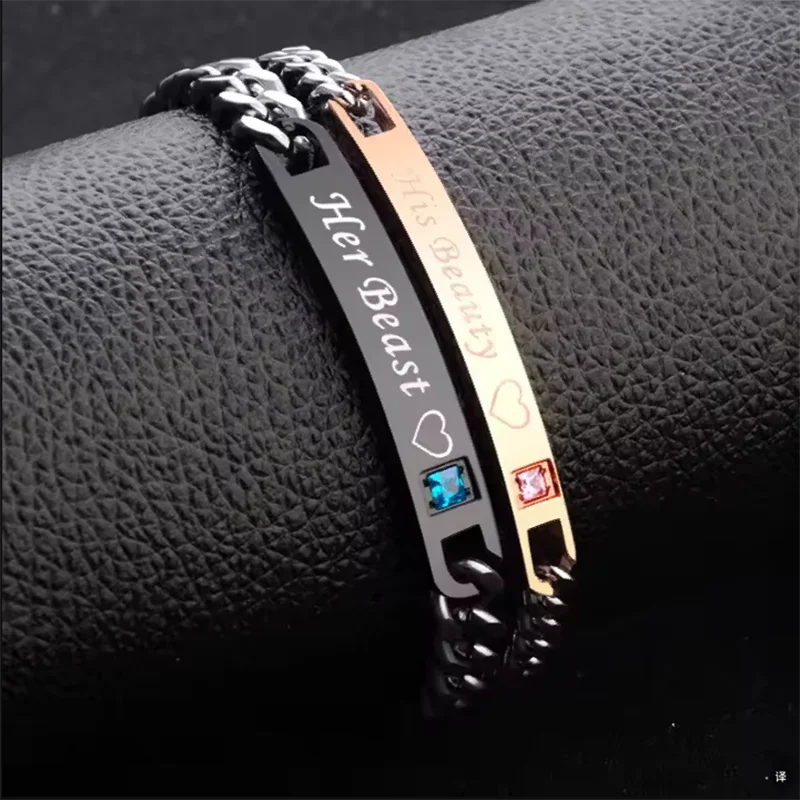 2 Style His Queen Her King Black Rose Gold Color Women's Male Chain Crystal Couple Bracelet for Men Femmo on Hands Jewelry