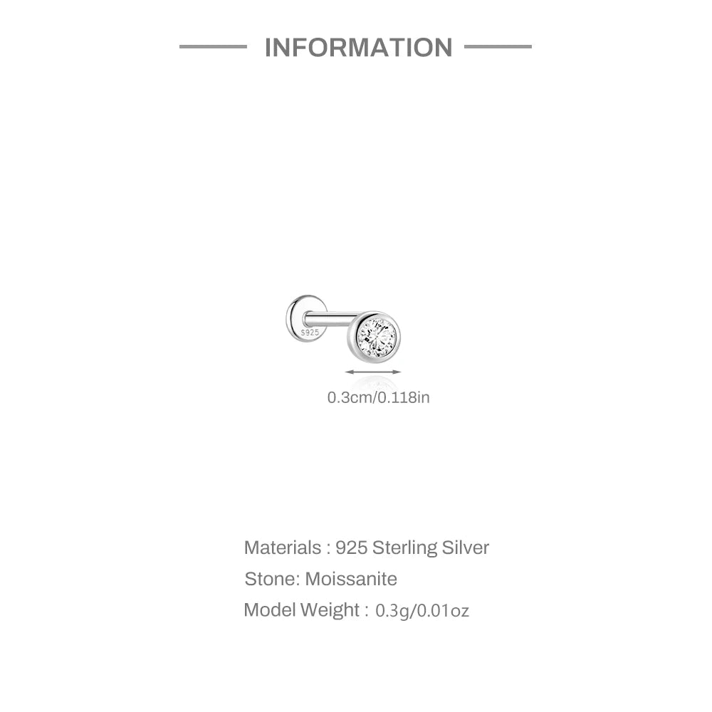Moissanite Diamond Stud Orginal 925 Sterling Silver Screw Flat Back Moissanite Earring Jewel