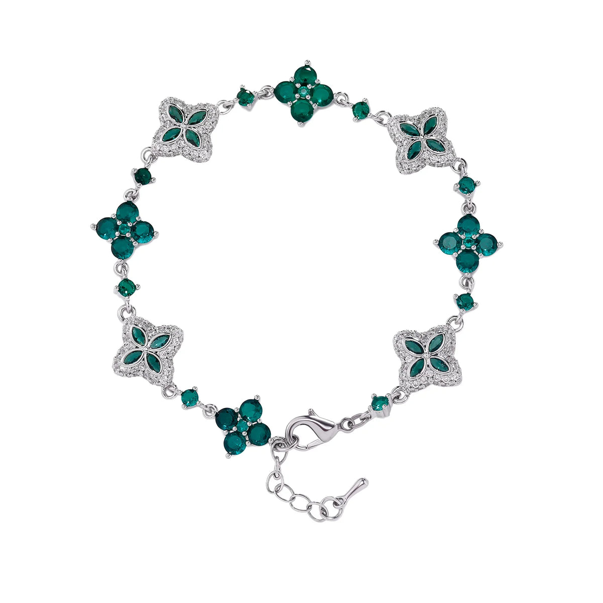 Iced Out Brass Bracelet Four Leaf Clover Chain Bracelet With 5A+ Cubic Zirconia