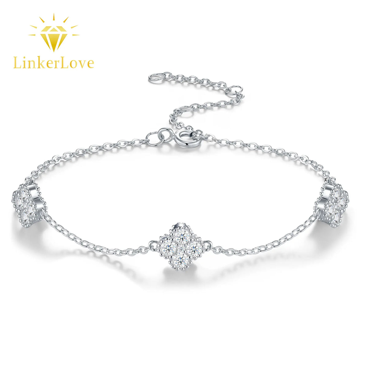 925 Silver Four-Leaf Clover Moissanite Bracelet White Gold Plated Diamond Bangle