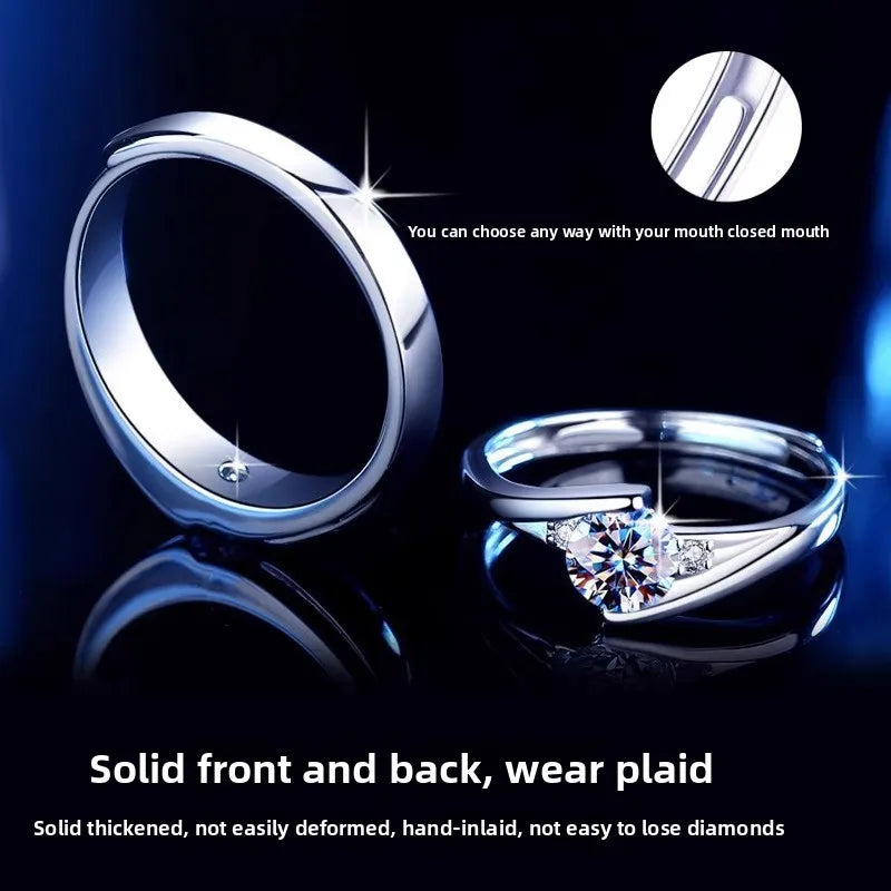 S925 Rhodium-Plated 0.5ct Moissanite Couple Rings - Adjustable Exquisite Jewelry