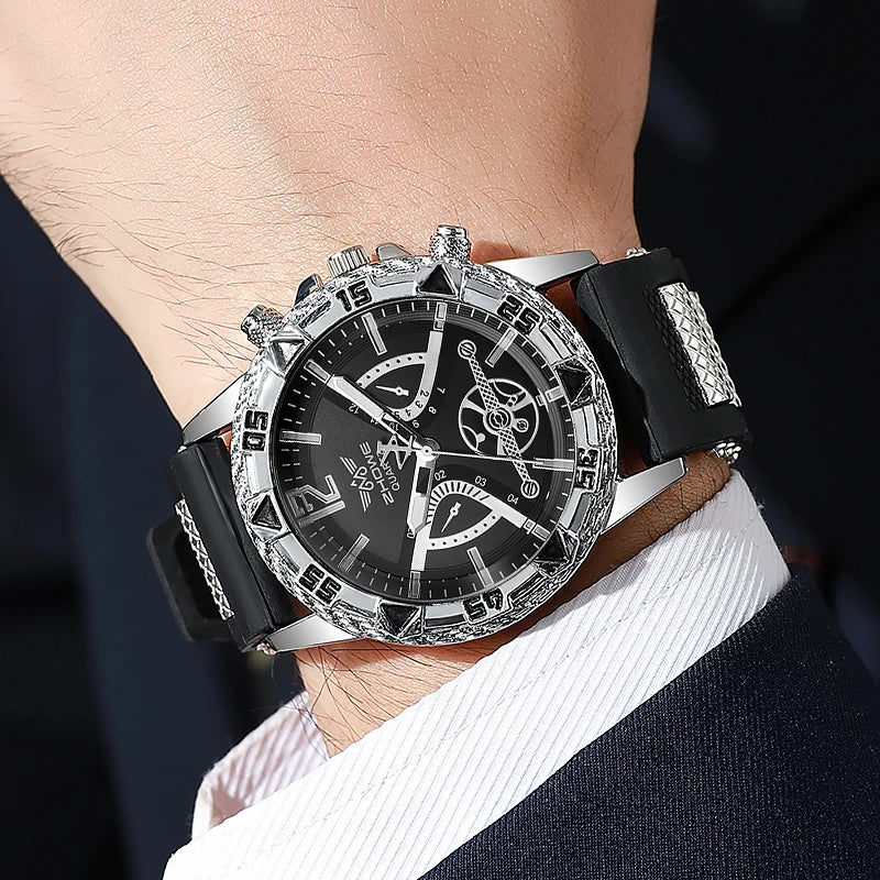 Arabic Quartz CasuSilicone Strap Wristwatch With Necklace Set Reloj Hombre (Without Box)