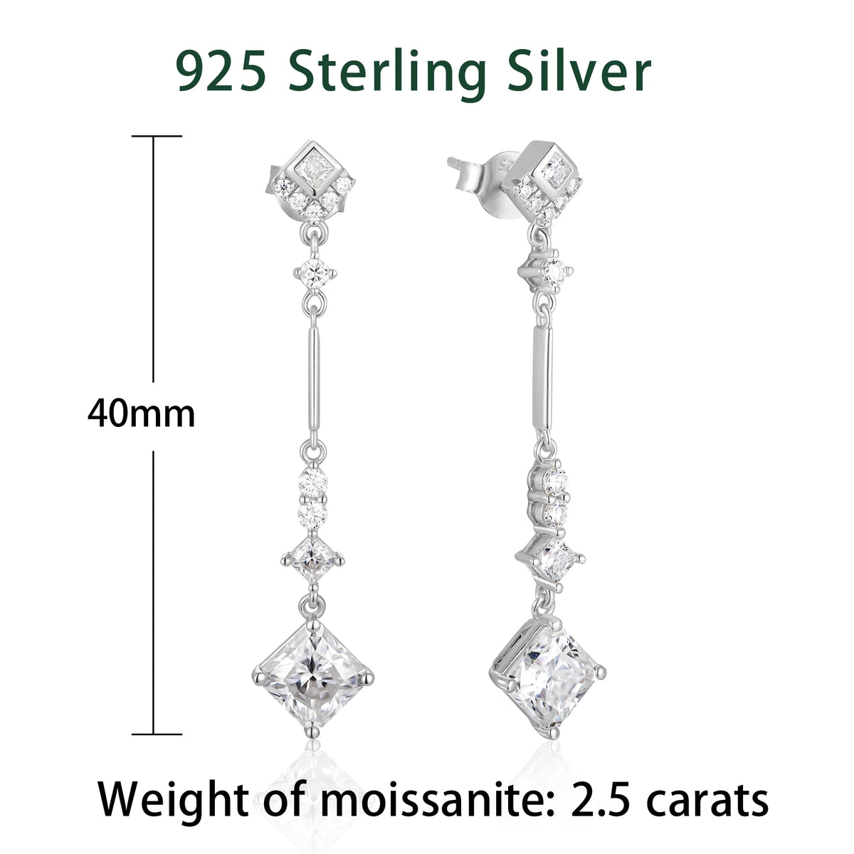 40mm D Color Moissanite Diamond DropS925 Silver Long Dangling Earrings