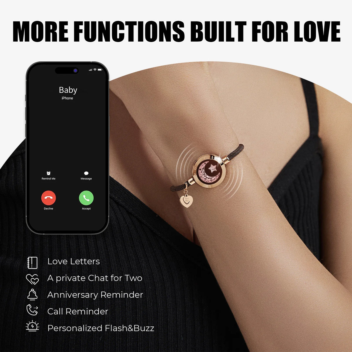 (MOON)Totwoo Touch Single Bracelet - Long Distance Smart Jewelry (match with sun)