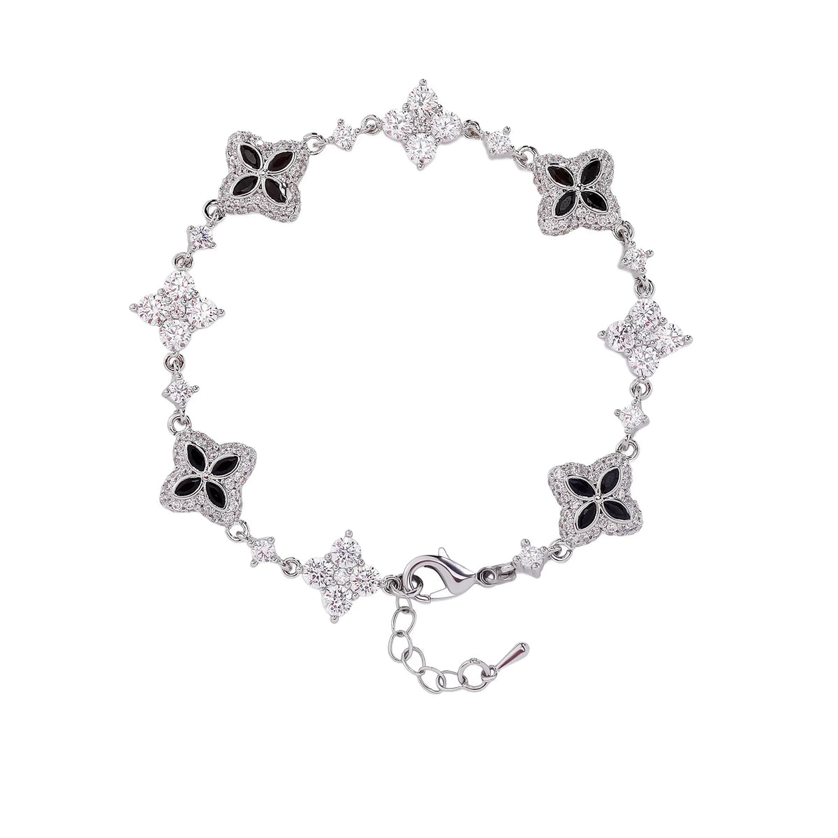 Iced Out Brass Bracelet Four Leaf Clover Chain Bracelet With 5A+ Cubic Zirconia