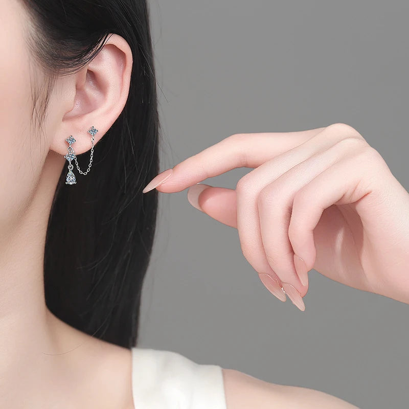 Full Moissanite Stud Chain Earrings 925 Sterling Silver Jewelry