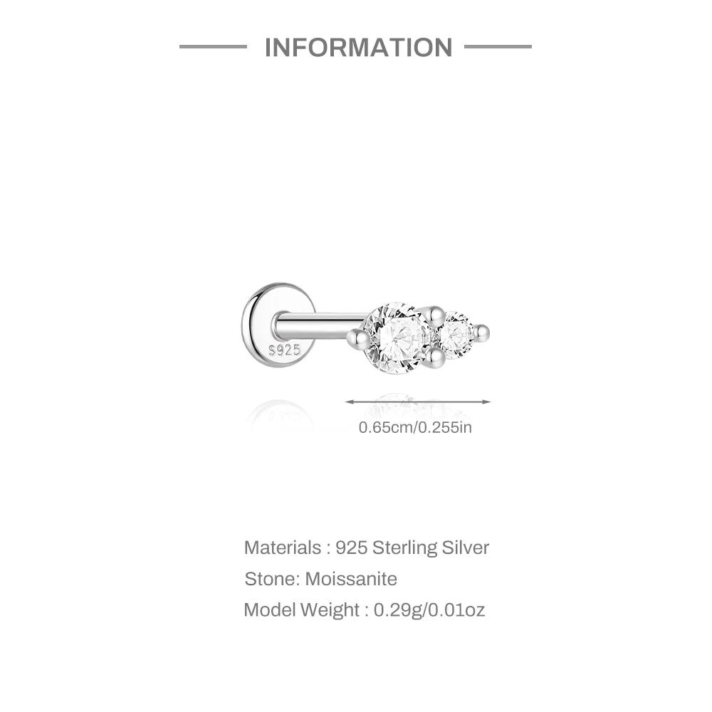 Moissanite Diamond Stud Orginal 925 Sterling Silver Screw Flat Back Moissanite Earring Jewel