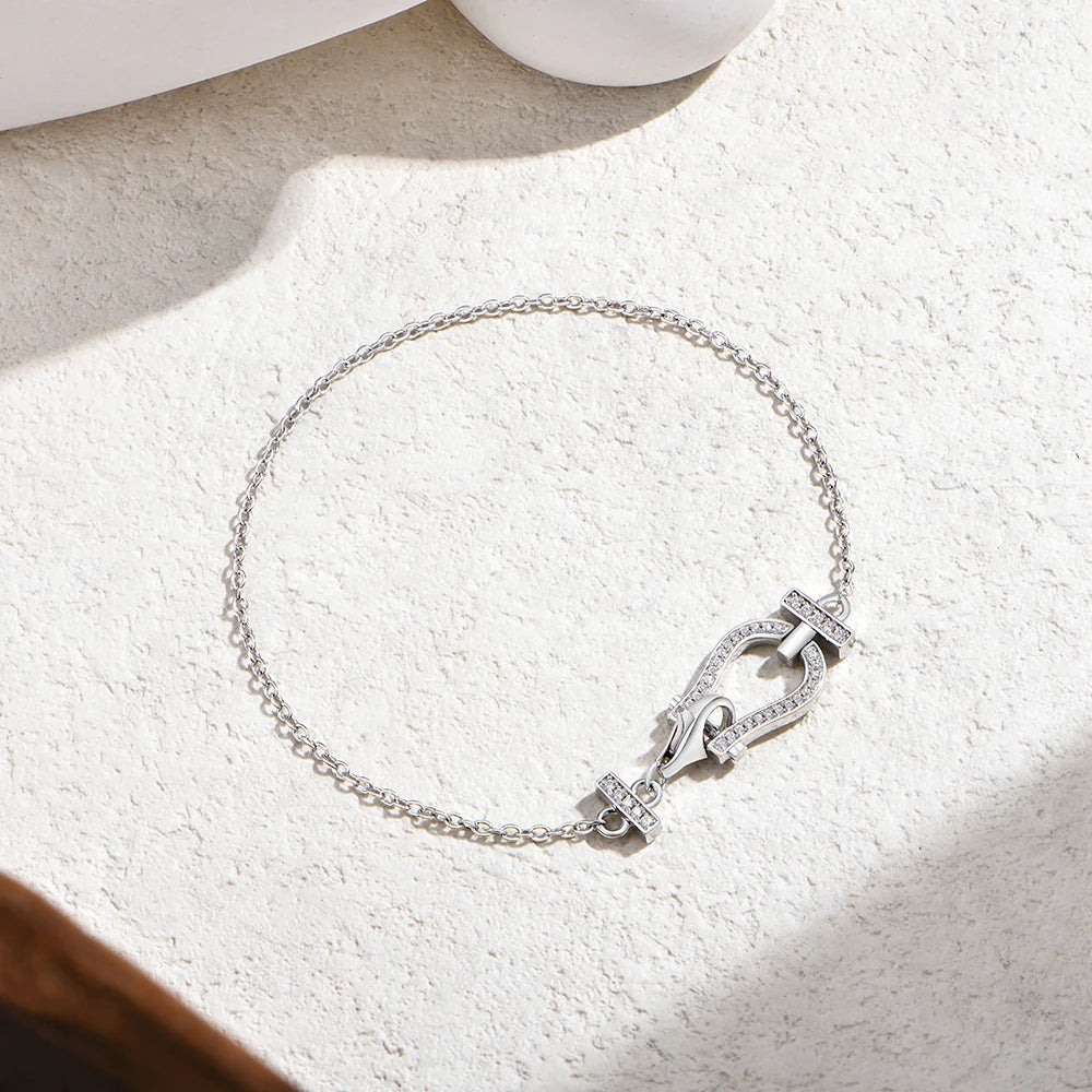 MINTYBOX Horseshoe Clasp Pave Moissanite Bracelet 925 Sterling Silver