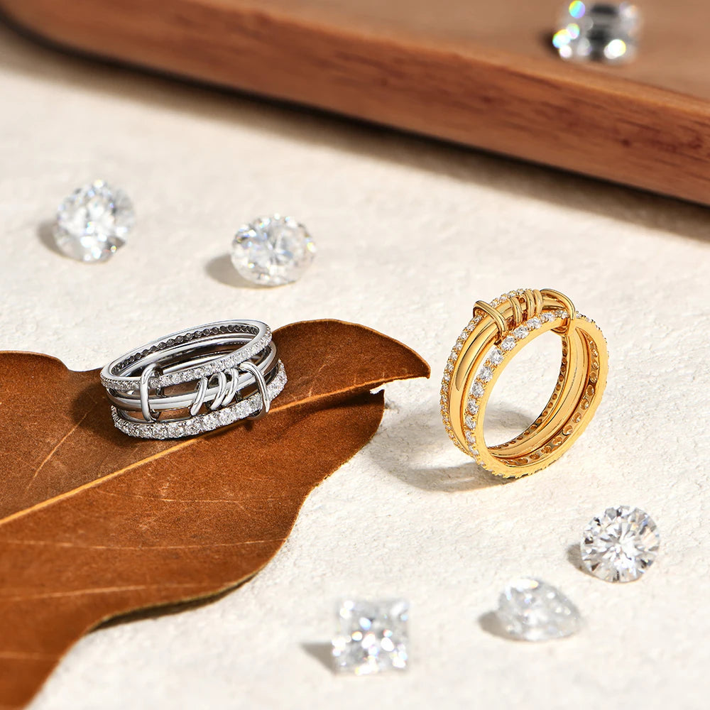 Three Layer Moissanite Ring 925 Sterling Silver Stacked Rings