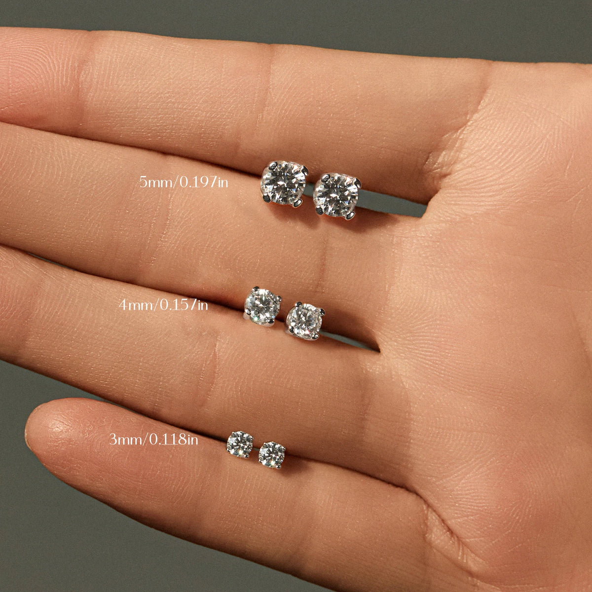 3MM-5MM Size D Color Moissanite 925 Sterling Silver Round Stud Earrings