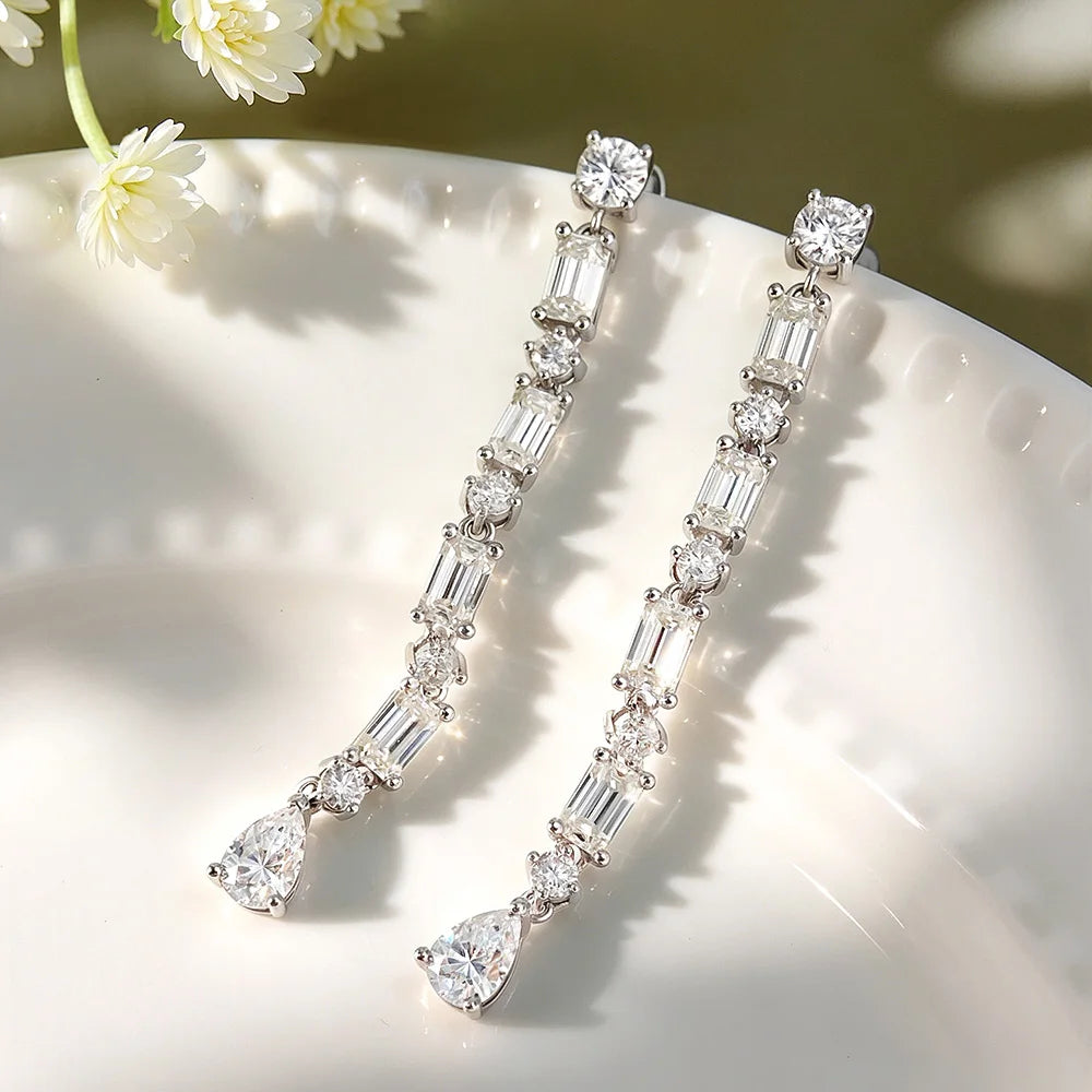 6.8cttw Full Moissanite Drop S925 Sterling Silver Lab Diamond earrings