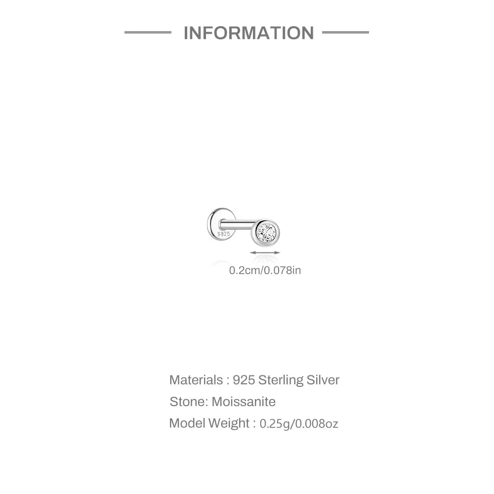 Moissanite Diamond Stud Orginal 925 Sterling Silver Screw Flat Back Moissanite Earring Jewel