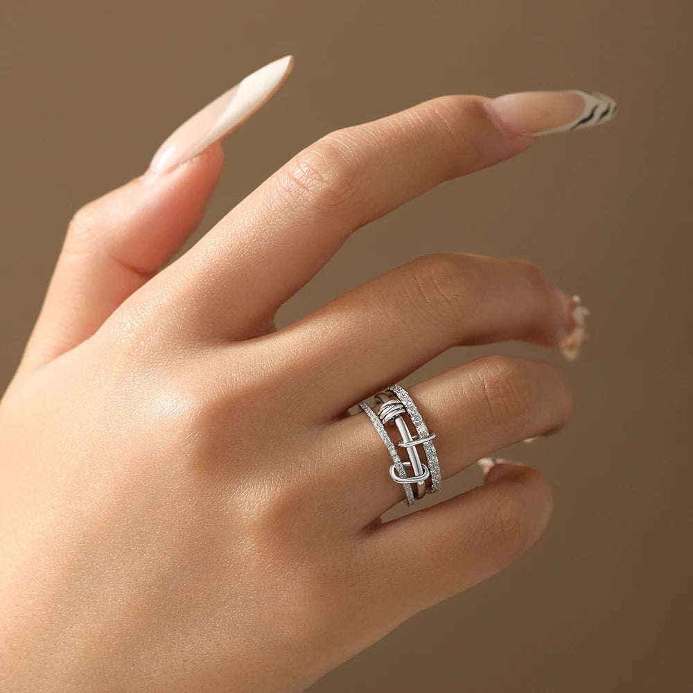 Three Layer Moissanite Ring 925 Sterling Silver Stacked Rings