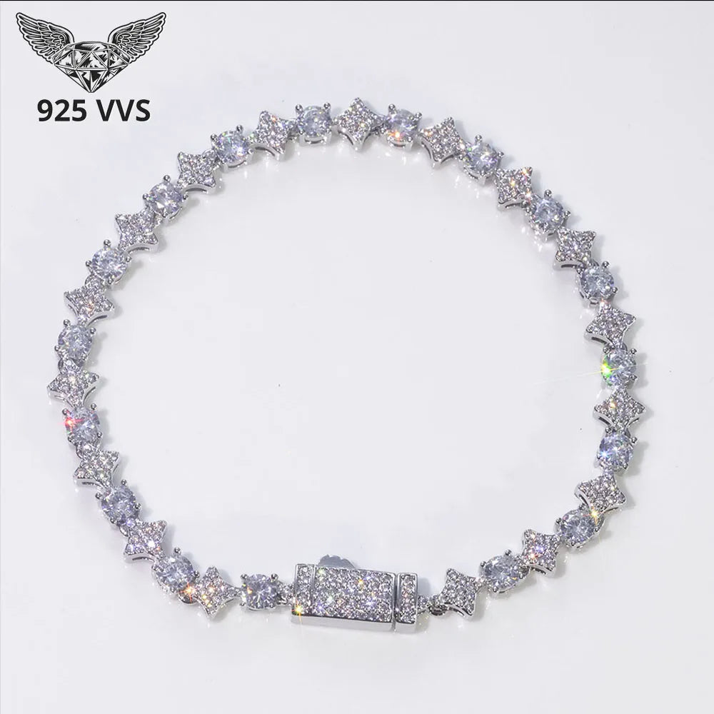 925 VVS Moissanite Star Chain Bracelet Tennis Cross Bracelet Sterling Silver with GRA 7/8inch