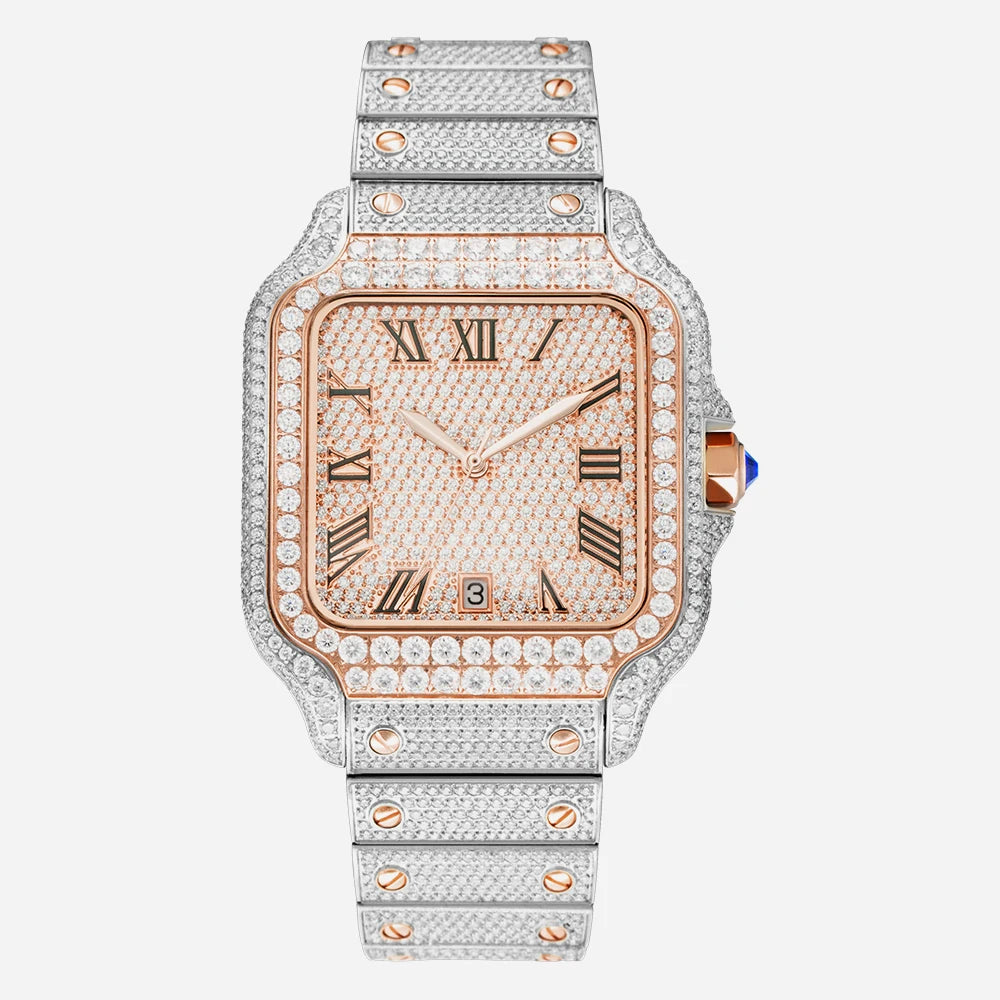 Gold VVS Moissanite Watch High-End Square Design Diamond Iced out Wristwatch