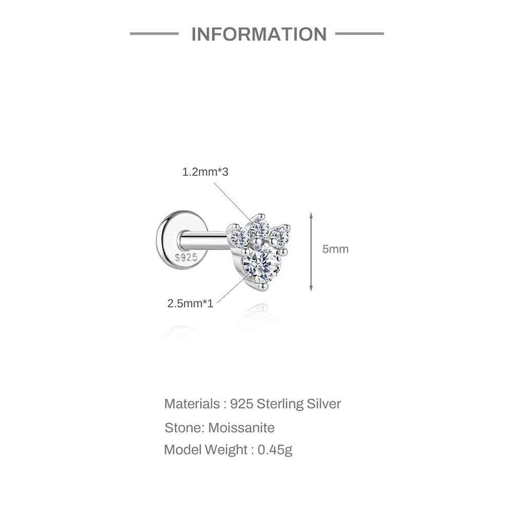 Moissanite Diamond Stud Orginal 925 Sterling Silver Screw Flat Back Moissanite Earring Jewel