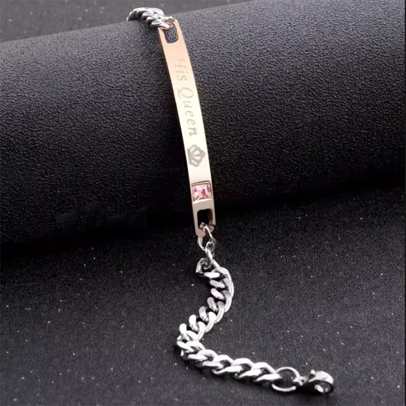2 Style His Queen Her King Black Rose Gold Color Women's Male Chain Crystal Couple Bracelet for Men Femmo on Hands Jewelry