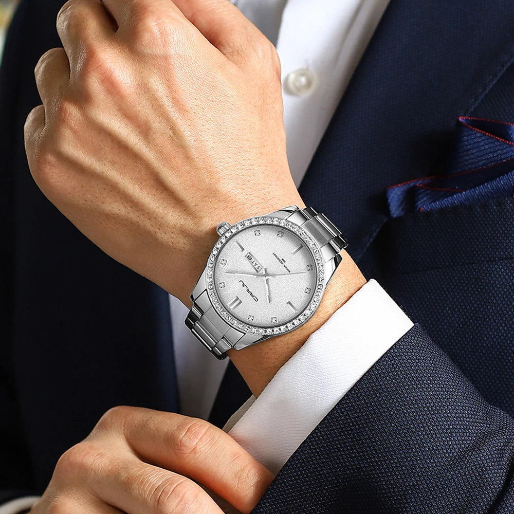 Moissanite Diamond Golden Dial Watches with Luminous Relogio Masculino