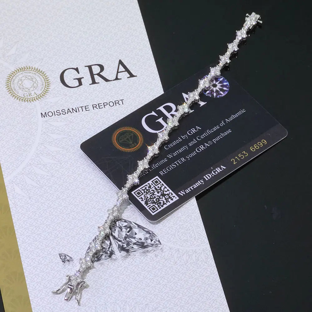 925 VVS Moissanite Star Chain Bracelet Tennis Cross Bracelet Sterling Silver with GRA 7/8inch