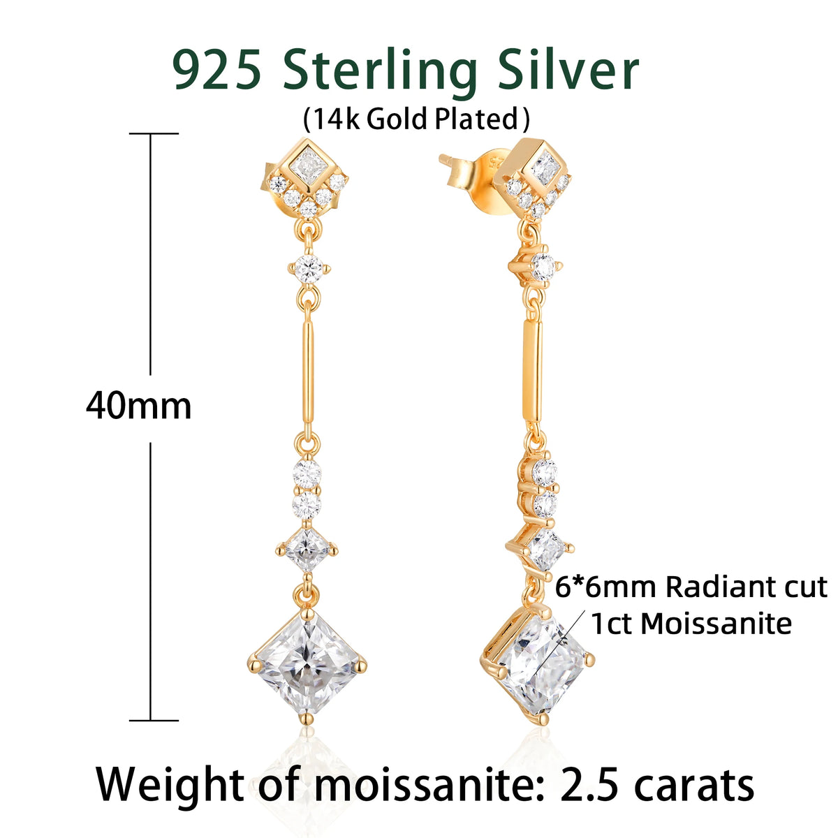 40mm D Color Moissanite Diamond DropS925 Silver Long Dangling Earrings