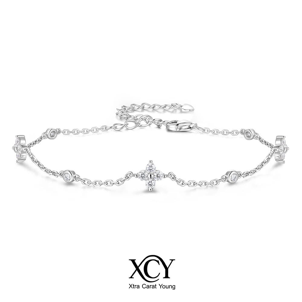 Four Leaf Clover Moissanite 925 Sterling Silver D Color VVS1 Lab Diamond Bracelet