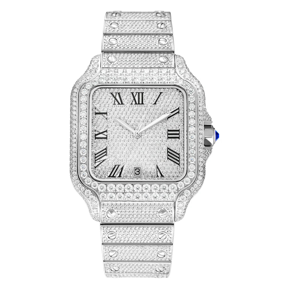 Gold VVS Moissanite Watch High-End Square Design Diamond Iced out Wristwatch