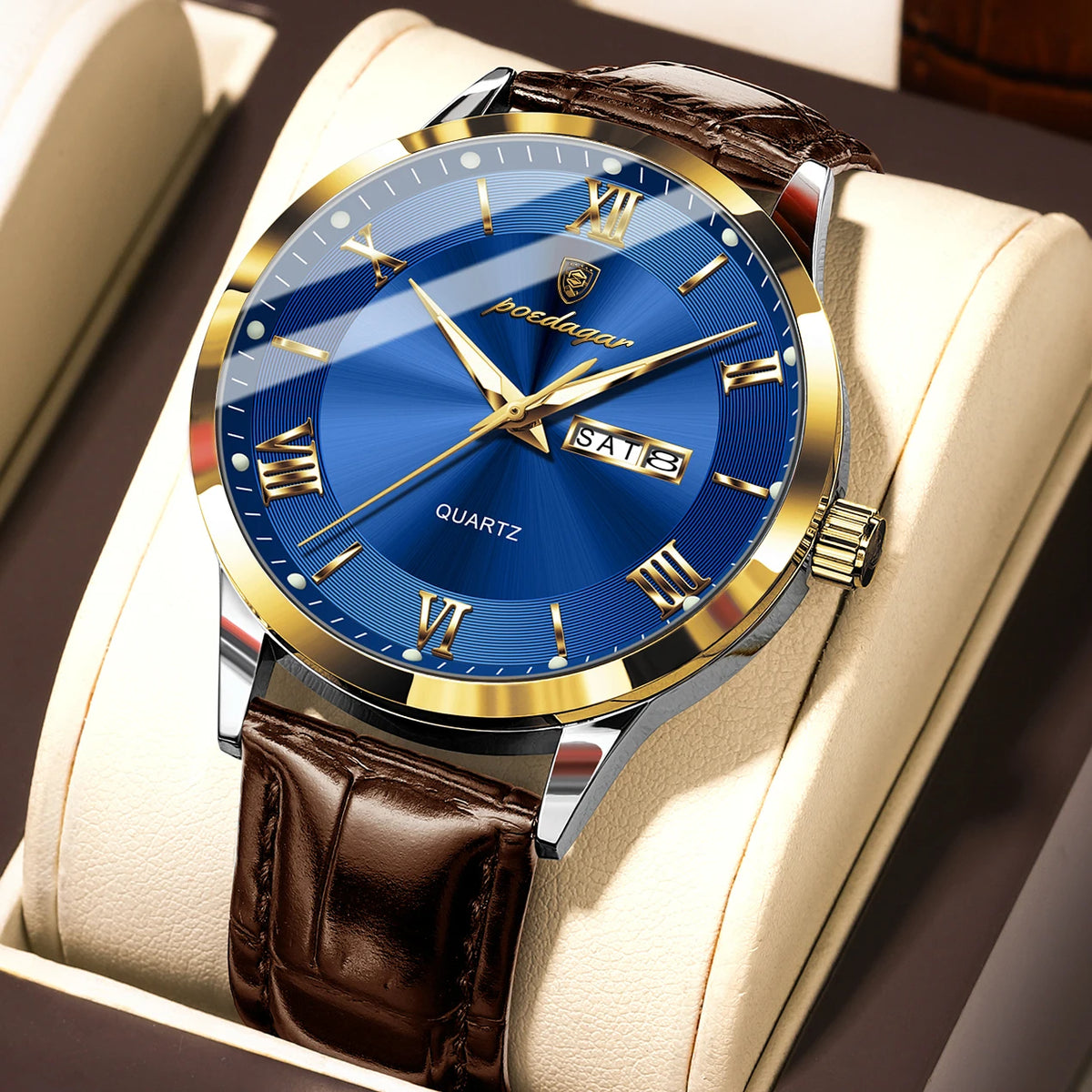 Luxury Watch Military Leather Men Quartz Waterproof Reloj+Box