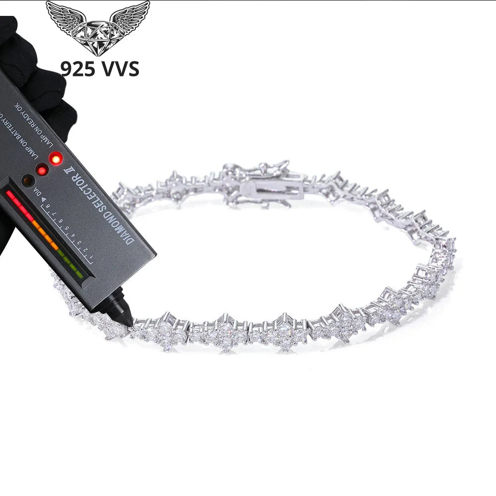 925 VVS Moissanite Star Chain Bracelet Tennis Cross Bracelet Sterling Silver with GRA 7/8inch