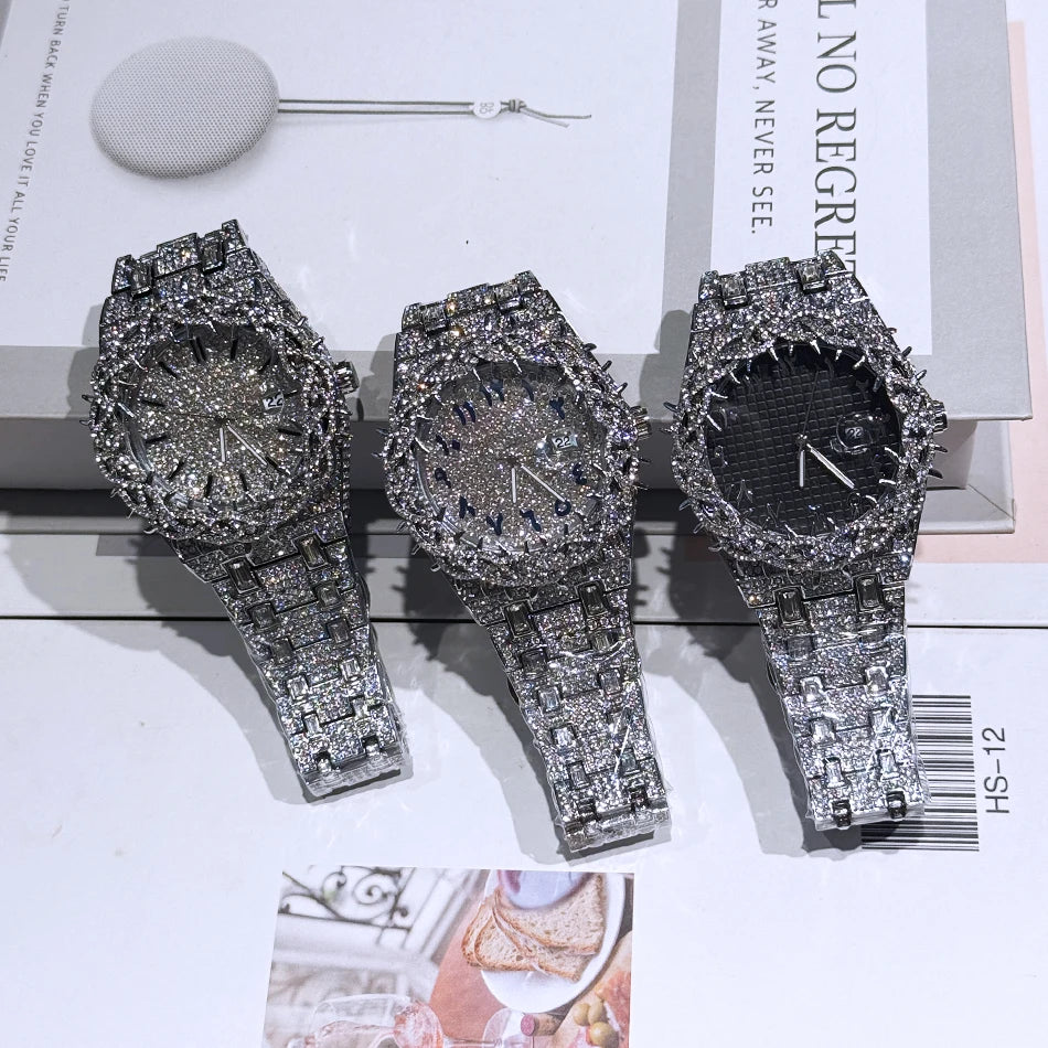 Thorn Spike Watch Men Iced Out Rhinestone Quartz Reloj Hombre wristwatch