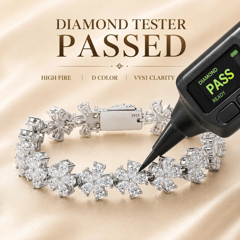 Full Moissanite Clover Bracelet S925 Sterling Silver Marquise Cut Floral Tennis Bracelet D Color VVS1 GRA Certified
