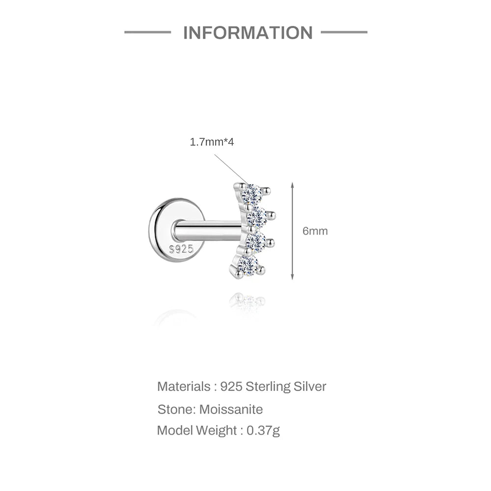 Moissanite Diamond Stud Orginal 925 Sterling Silver Screw Flat Back Moissanite Earring Jewel