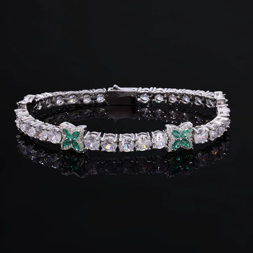 24K 9999 Pure Gold 5mm Moissanite Tennis Chain Lucky Grass Bracelet