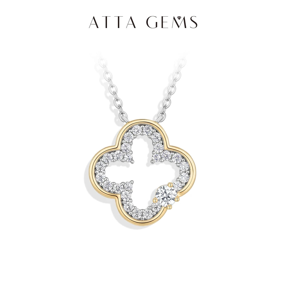 Full paved Moissanite S925 Silver Two Tone Hollow Necklace Gold Edge Necklace