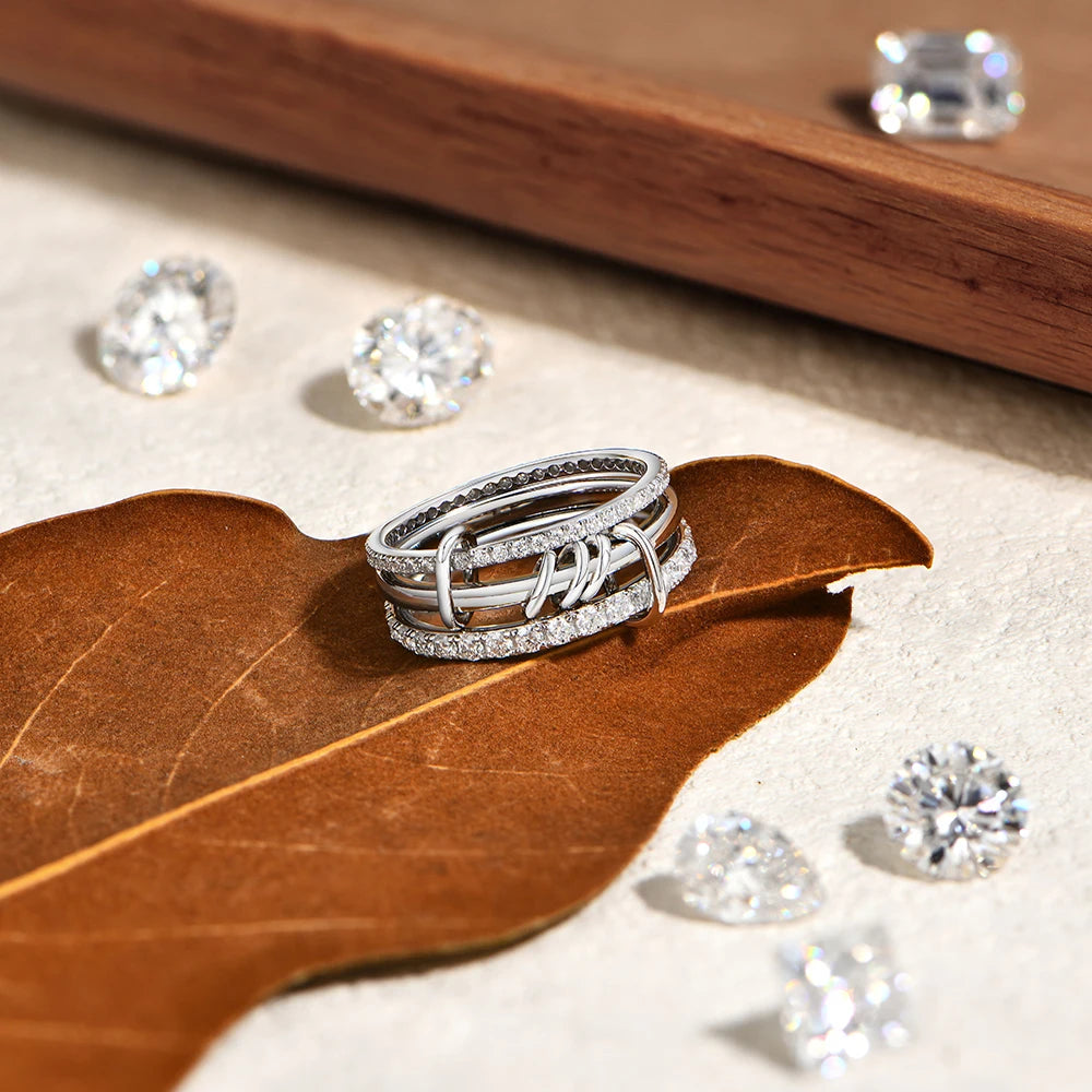 Three Layer Moissanite Ring 925 Sterling Silver Stacked Rings