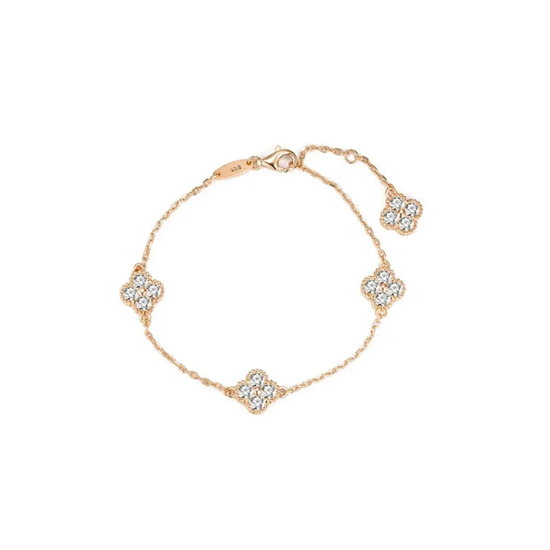2.4cttw D Color Moissanite Clover Bracelet 925 Sterling Silver Fine Jewelry White Gold Plated Charm Bracelet Bangle Wholesale
