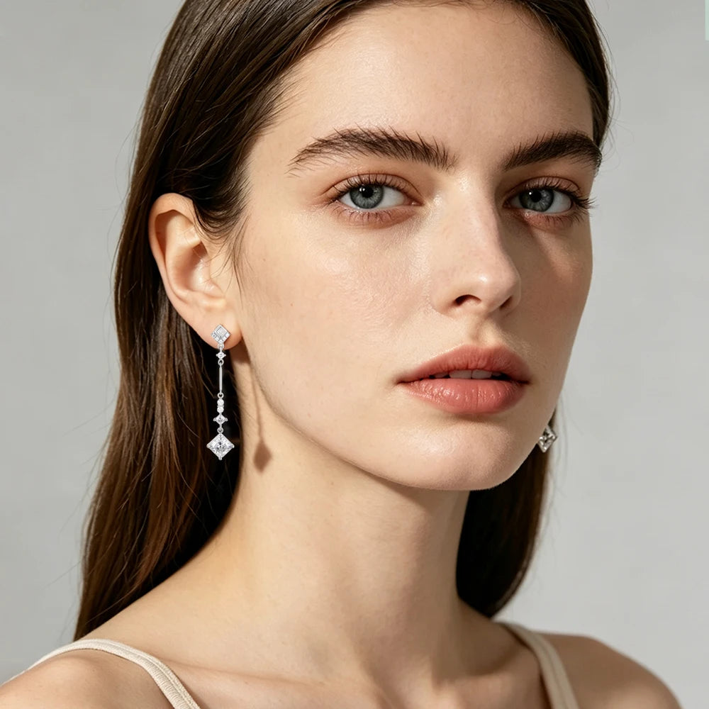 40mm D Color Moissanite Diamond DropS925 Silver Long Dangling Earrings