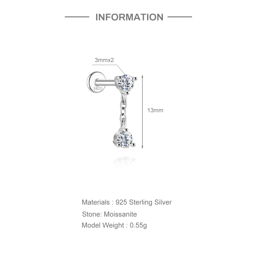 Moissanite Diamond Stud Orginal 925 Sterling Silver Screw Flat Back Moissanite Earring Jewel