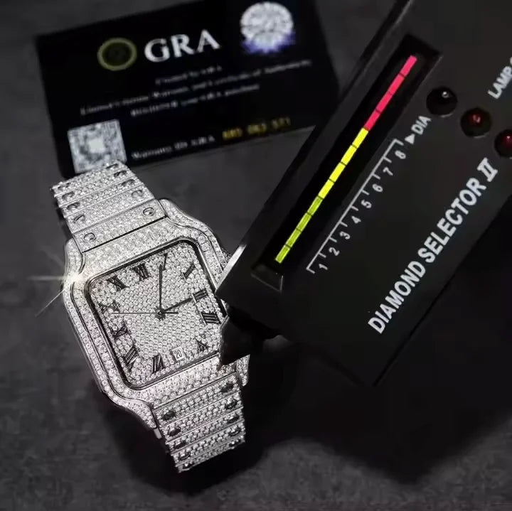 Gold VVS Moissanite Watch High-End Square Design Diamond Iced out Wristwatch