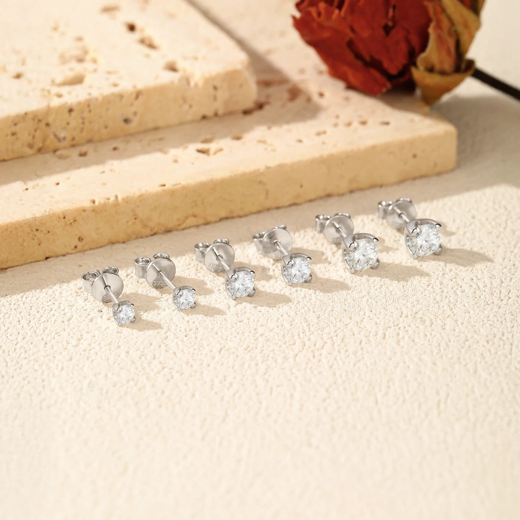 3MM-5MM Size D Color Moissanite 925 Sterling Silver Round Stud Earrings